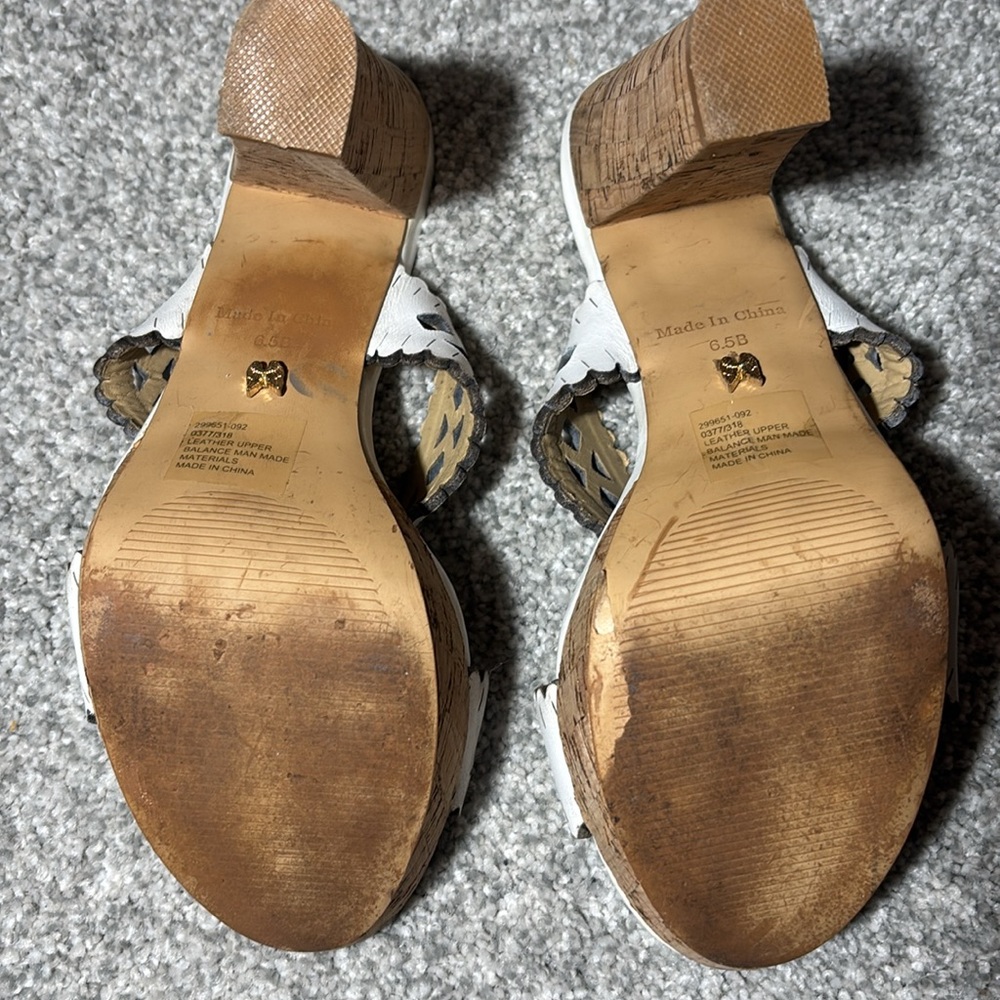 Vintage Victoria's Secret White leather Platform heels Cork heel cutout sandal - Picture 7 of 11